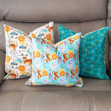 Load image into Gallery viewer, Safari Expedition 16" x 16" Pillow (Minky & Blue Sea)