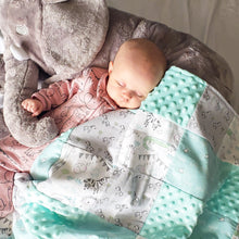 Load image into Gallery viewer, Sweet dreams little one, wrapped in our Nighty Night Wild Thing Patch Blanket.
