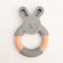 Load image into Gallery viewer, *Special Order* Nighty Night Wild Thing Lovey (Pink Stars), Gray Silicone Bunny Teether, Gray Silicone & Wood Pacifier Clip