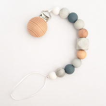 Load image into Gallery viewer, Silicone & Wood Bead Pacifier Clip in Gray