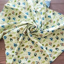 Load image into Gallery viewer, Let&#39;s Explore Patch Blanket with Camping Tents flannel back.
