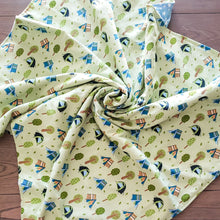 Load image into Gallery viewer, Let's Explore Patch Blanket with Camping Tents flannel back.