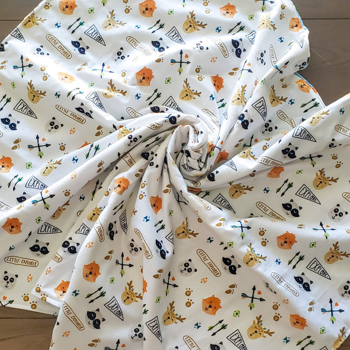 Let's Explore Patch Blanket with Little Explorer Friends flannel back.