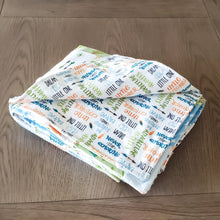 Load image into Gallery viewer, Let's Explore Patch Blanket with Encouragement flannel back.