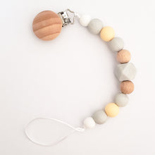 Load image into Gallery viewer, Silicone & Wood Bead Pacifier Clip in Light Yellow