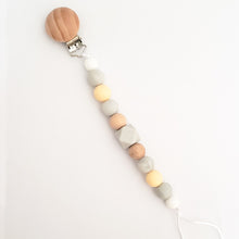 Load image into Gallery viewer, Silicone &amp; Wood Bead Pacifier Clip in Light Yellow
