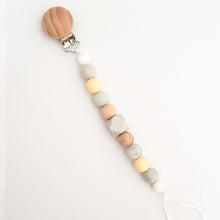 Load image into Gallery viewer, Silicone & Wood Bead Pacifier Clip in Light Yellow