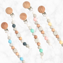 Load image into Gallery viewer, Silicone &amp; Wood Bead Pacifier Clips
