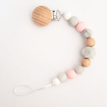 Load image into Gallery viewer, Silicone &amp; Wood Bead Pacifier Clip in Light Pink
