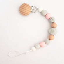 Load image into Gallery viewer, Silicone & Wood Bead Pacifier Clip in Light Pink