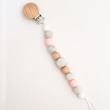 Load image into Gallery viewer, Silicone &amp; Wood Bead Pacifier Clip in Light Pink
