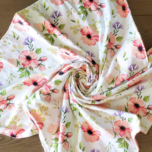 Spring Floral Patch Blanket with the Flowers flannel back.