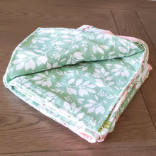 Load image into Gallery viewer, Spring Floral Patch Blanket with Green Leaves flannel back.
