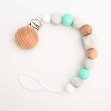 Load image into Gallery viewer, Silicone & Wood Bead Pacifier Clip in Teal