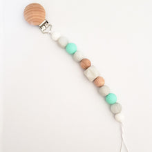 Load image into Gallery viewer, Silicone &amp; Wood Bead Pacifier Clip in Teal
