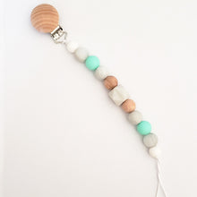 Load image into Gallery viewer, Silicone & Wood Bead Pacifier Clip in Teal