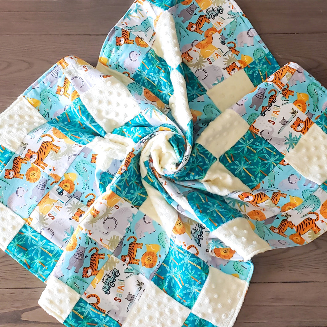 *Special Order* Safari Expedition Patch Blanket (Jeep Trip), Safari Expedition Lovey (Yellow Palms) & Safari Expedition 16