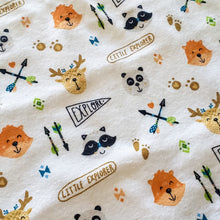 Load image into Gallery viewer, Let&#39;s Explore Patch Blanket with Little Explorer Friends flannel back.
